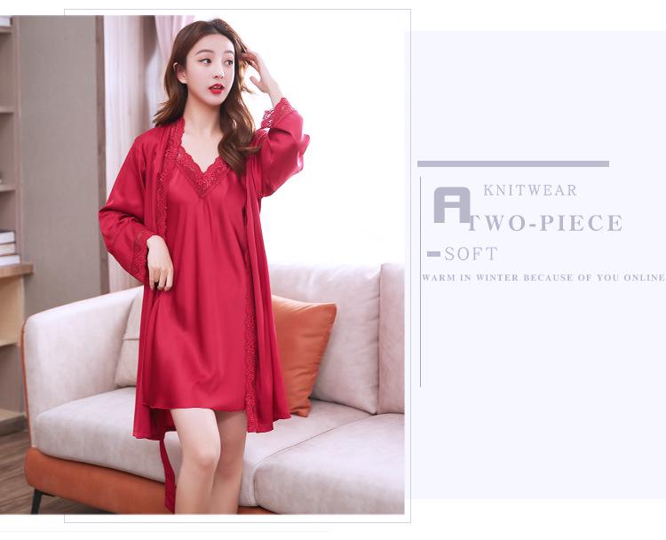 Ice Silk Sexy Camisole and Robe Set for Women