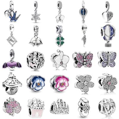 New 925 Silver Butterfly Flower Bell Charm with Original Bracelet Beads DIY Ladies Jewelry