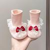 Sweet Floral Lace Baby Girl Shoe Socks with Anti-Drop, Plus Velvet for Warmth, Suitable for 6-12 Months