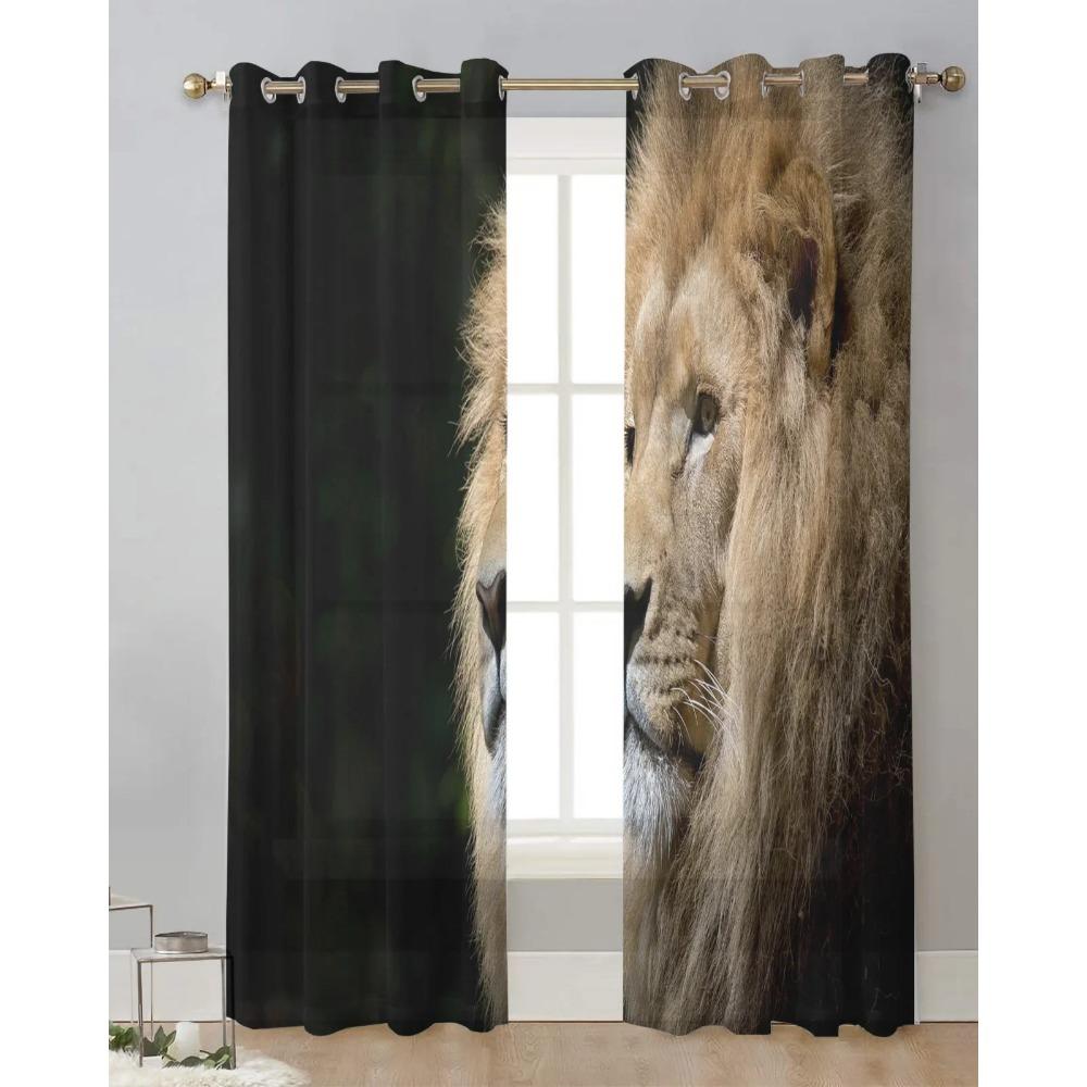Afrikanische Wildtiere Löwe Transparente Vorhänge Wohnzimmerfenster Tüllvorhänge für Schlafzimmer Küche Heimdekoration Voile-Drapierungen