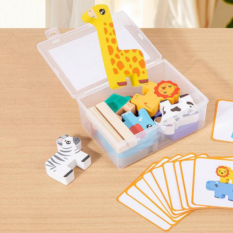 Wooden Animal Stacking Block Game Shape Matching Puzzle Balance Toy Montessori Fine Motor Training Educational Toys For Children