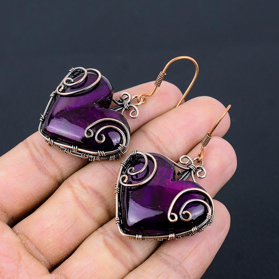 Purple Labradorite Handmade Copper Wire Wrap Jewelry Earring 2.36 n7B81