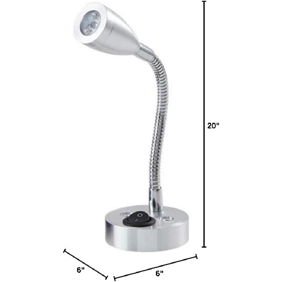 2PCS RV Interior Lighting LED Wall Mounted Reading Lights Flexible Gooseneck Bedside Wall Lamp for Caravan Camper Trailer Dorm, 12V, 3W, 6000K