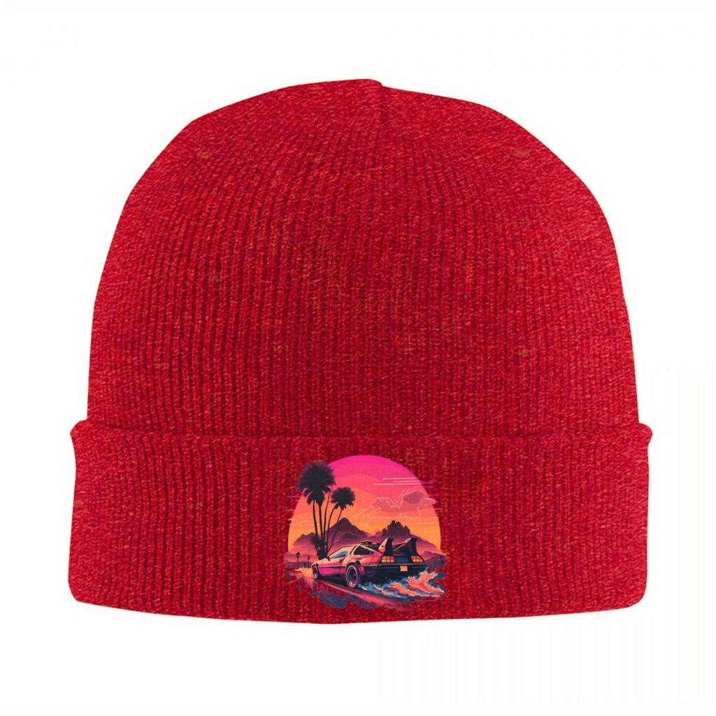 Synthwave DeLorean Back To The Future Knitted Hat Beanies Winter Hats Warm Acrylic New Movie Film Series Cap for Men Women Gift