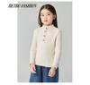 Autumn/Winter Girls' Mid-High Neck Ribbed Knit Sweater Top
