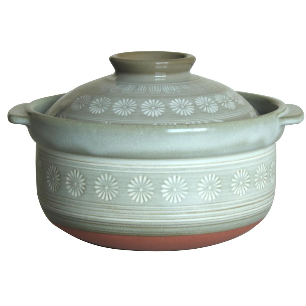 Genuine Ginpo Toki Hana Mishima "Overflow Resistant" Rice Cooker, 2-Cup Capacity, Earthenware Pot, Direct-Stovetop Compatible, Made in Japan, 21161
