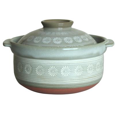 Genuine Ginpo Toki Hana Mishima Rice Earthenware Made In 21161 "Overflow Resistant" Cooker, 2-Cup Capacity, Pot, Direct-Stovetop Compatible, Japan,