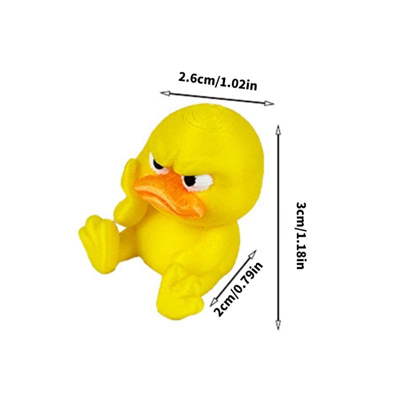 Cartoon Angry Duck Figurine Set, 4 Piece 3D Printed Yellow Duck Figures for Desktop Placement, Display Shelf Accent, and Office Shelf Use, Collectible