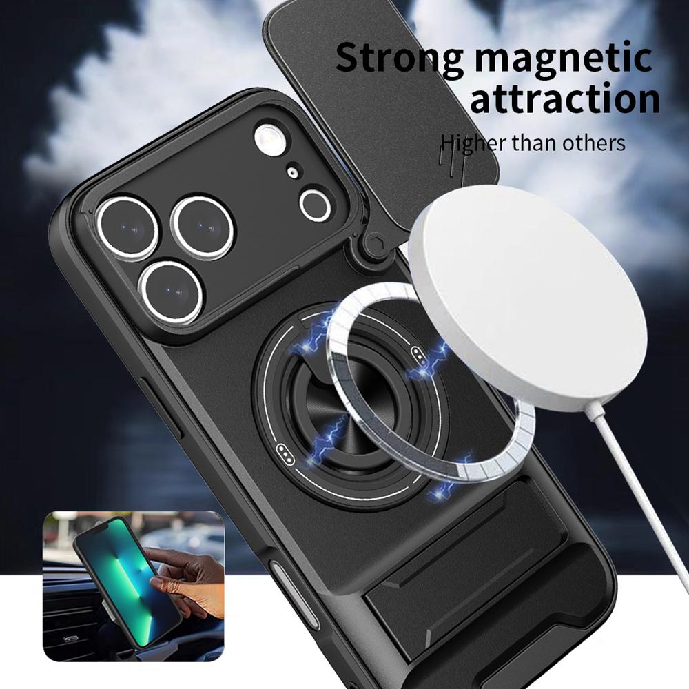 KEYSION Magnetic Phone Case for iPhone 17 Pro Max Slide Camera Protection Upright Kickstand Shockproof Cover for iPhone 17 Air
