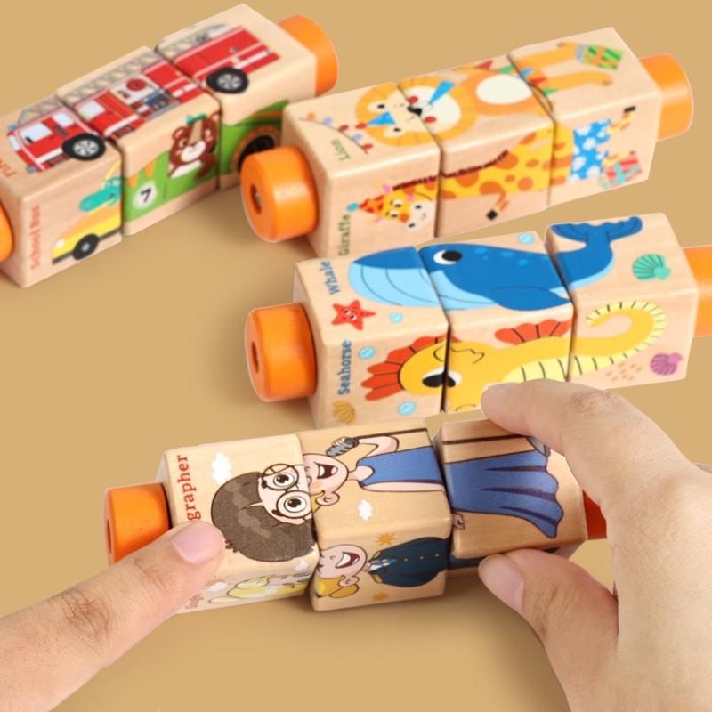 Non-Toxic Baby Wooden Rotating Puzzle Hand Bell Toy Baby Mobile Musical Rattle Toy Montessori Puzzle Game For Babies Newbaby Gifts