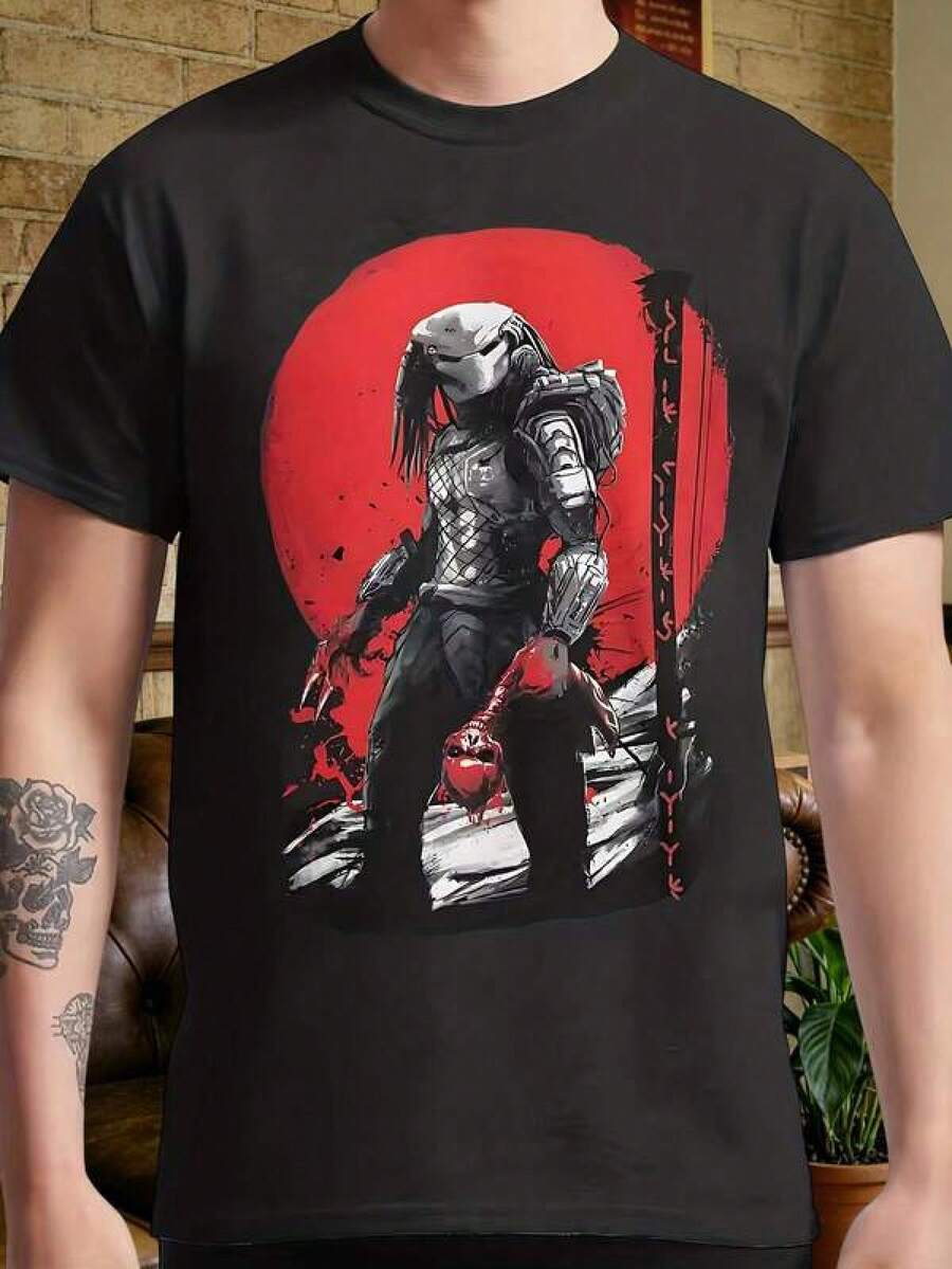 

Unisex 100% Cotton T-Shirt,Men s Predator Vs Alien Battle T-Shirt - 50% Iconic Sci-Fi Print Tee, Red S разноцветный