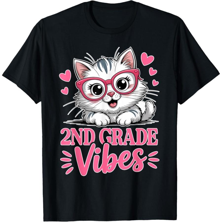 Cute 2nd Grade Vibes Cat Kitten Love Back To School Girls T-Shirt(1) XXXXXL чёрный