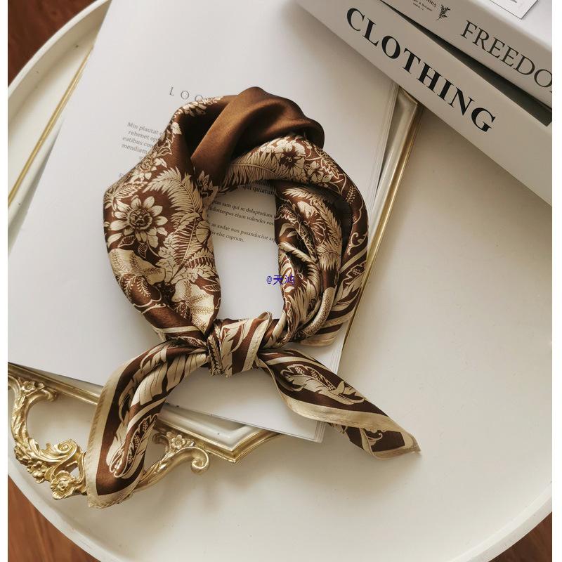 Sunset Retro Brown Banana Jungle Silk Scarf - Thin Mulberry Silk Small Square for Casual Neckwear.