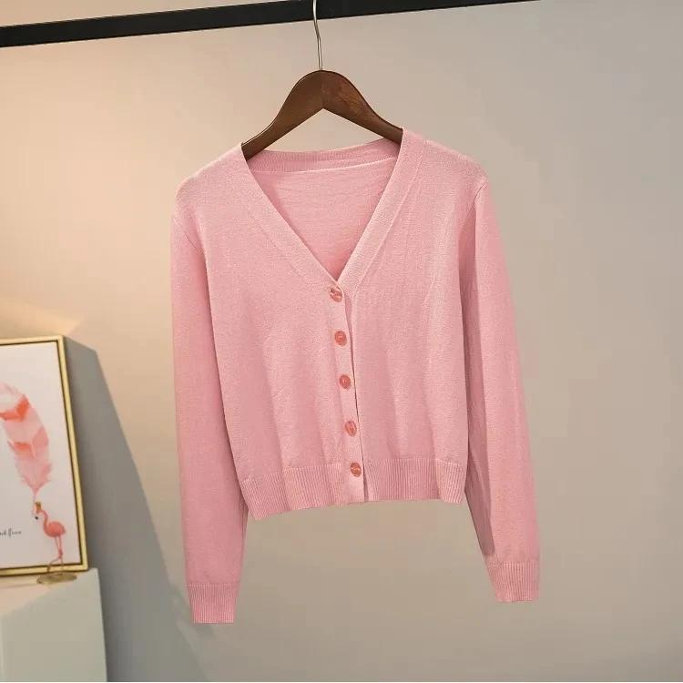 Sweater Knitted Cardigan Button Jacket Korea Autumn Winter V-neck Long Sleeve Casual Short Tops For Women Sweater Grey White