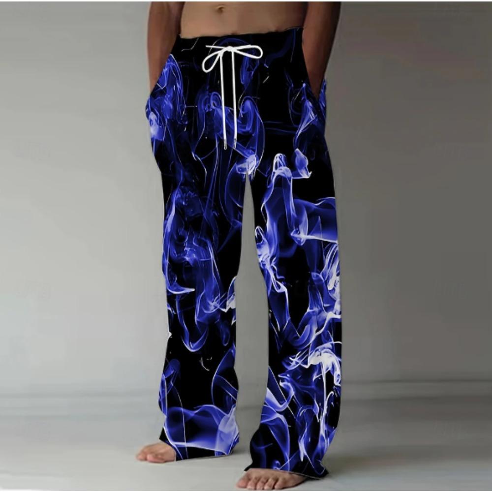 Men's 3D Flame Printed Baggy Casual Trousers,  Elastic Drawstring Waist with Pockets, for Spring Summer Home Outdoor Vacation