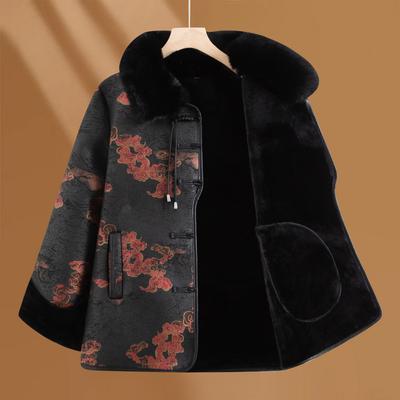 Mom Winter Tops, Elderly Clothes, Old Lady and Grandma Fashionable Fur Coat, Middle-aged and Elderly Fur Coat