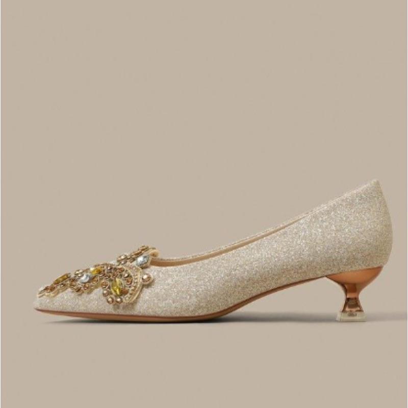 Kolor Szampana Sequin Dwustronne Noszenie Szpiczasty Nosek Niski Obcas Ślubne Buty Damskie Wygodne Przyszła Panna Młoda Druhna Buty Faiona...