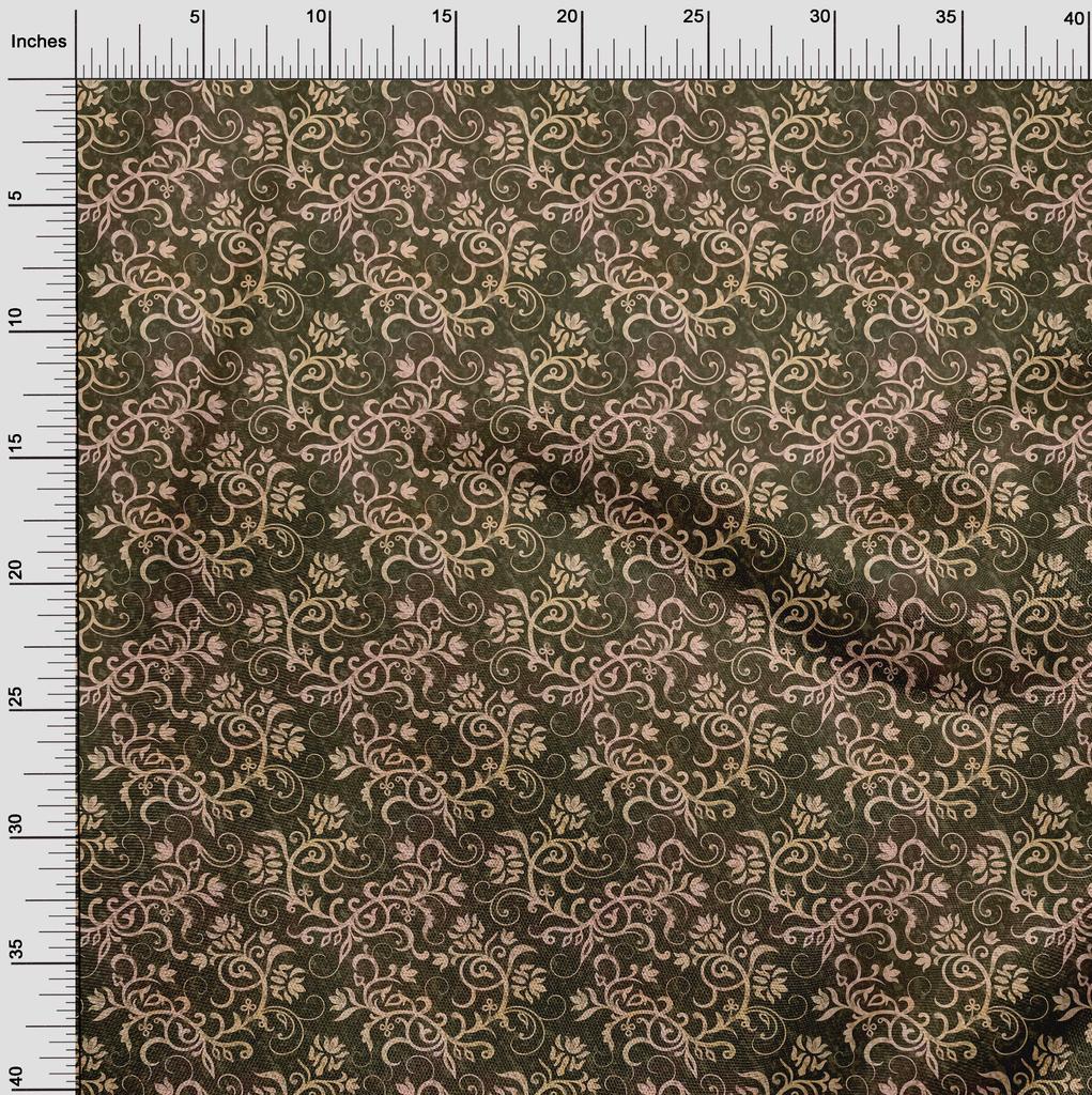 oneOone Cotton Flex Dark Olive Green Fabric Asian Batik Floral Fabric For Sewing Printed Craft Fabric By The Yard 40 Inch