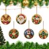 DIY Diamond Painting Christmas Tree Ornament 6pcs Round Wooden Pendants with Resin Gems And Rope