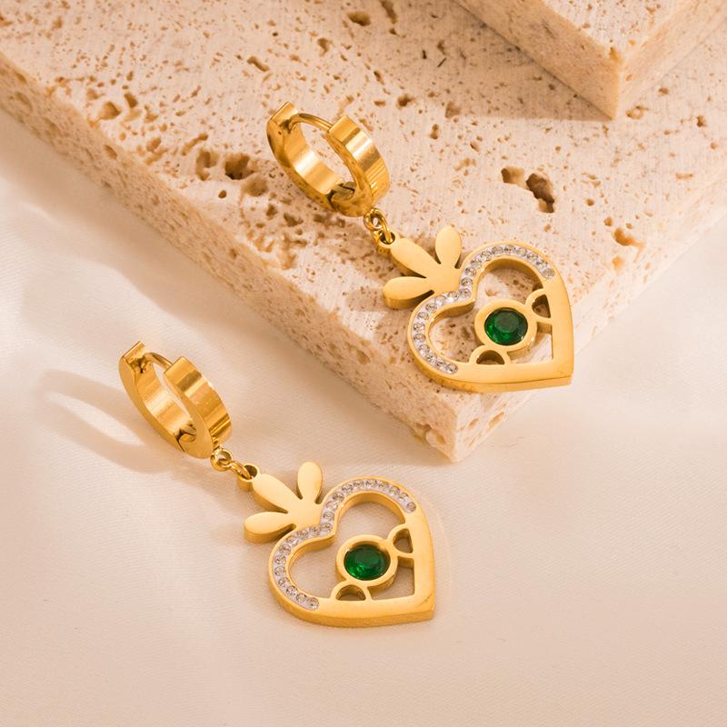 Cercei cu picătură în formă de dragoste simplă pentru femei, cercei cu pandantiv din oțel inoxidabil, stea de cristal, ornamente geometrice pentru urechi de culoare aurie