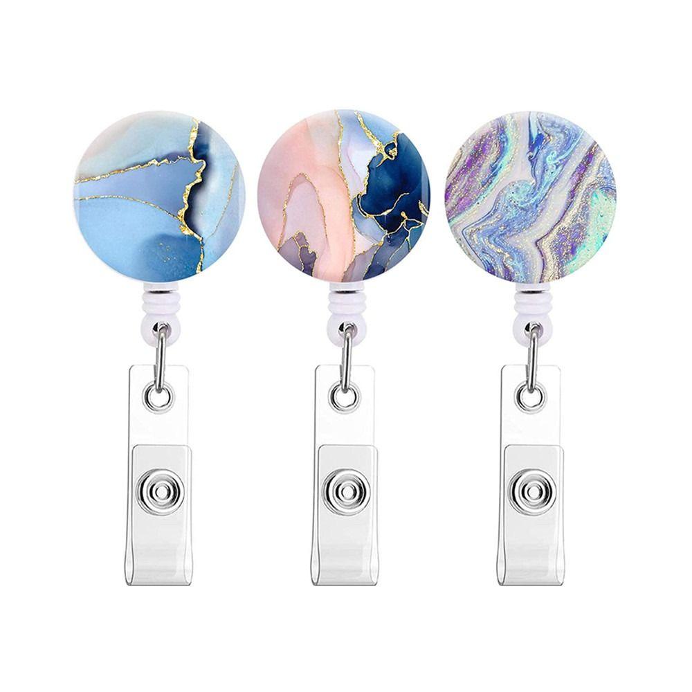 

3 Pieces Marble Retractable ABS Badge Reel Gift Badge Holder Office