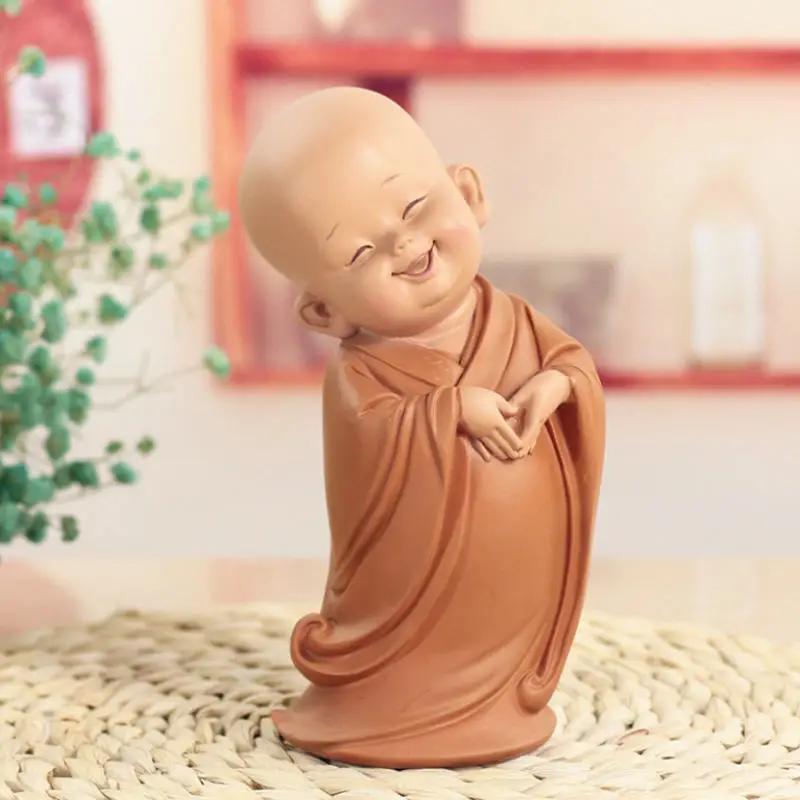 1pc Monk Figurines Car Decoration Crafts,Home Decor Kungfu Monks Figure Car Ornament Buddha Boy Accessories Figurines Tea Pet