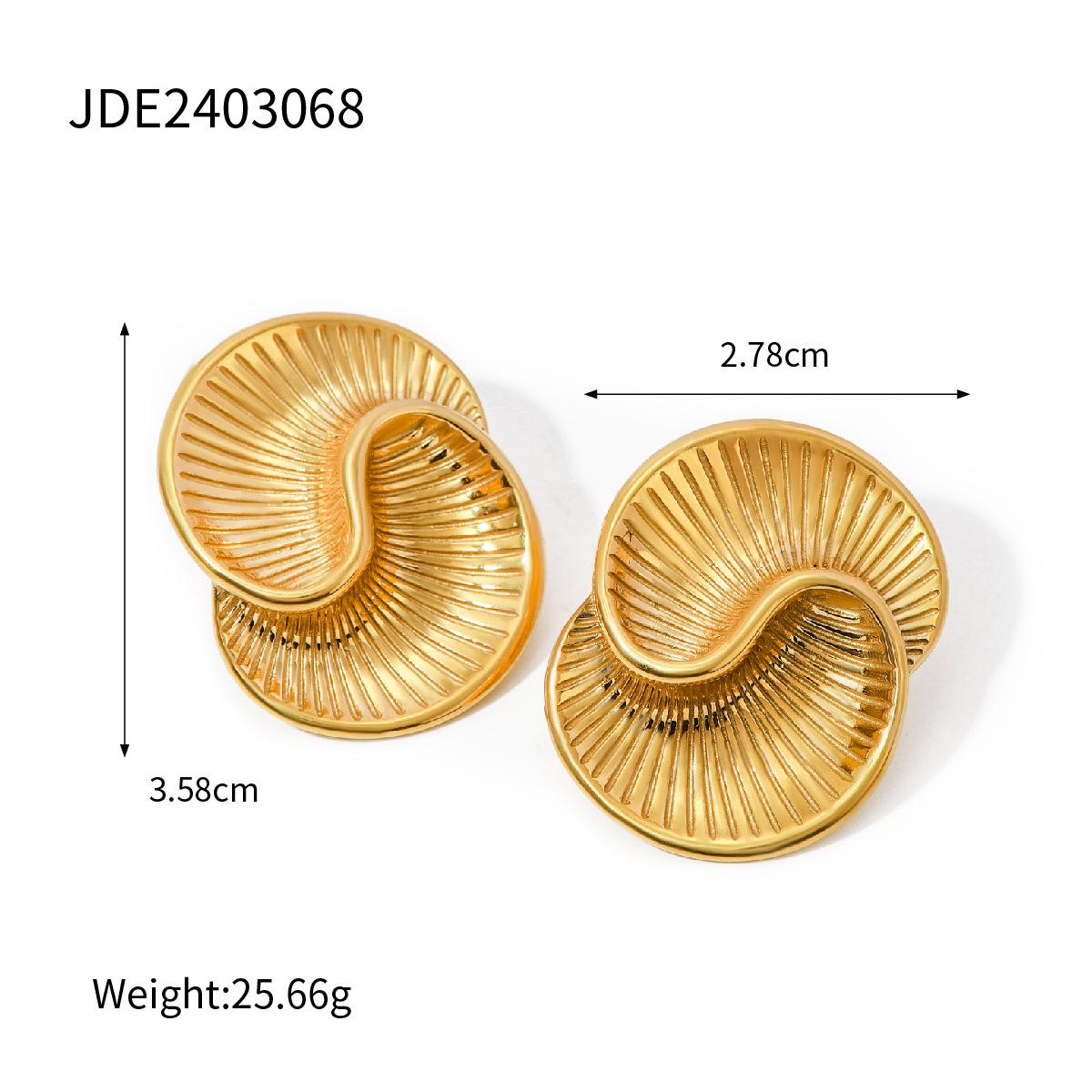 

18K gold stainless steel water drop texture spiral earrings ins wind European and American Internet celebrity titanium steel asymmetric stud earrings