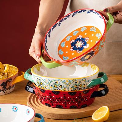 Kwiatowa Miska Binauralna Ceramiczna Kreatywna Retro Naczynia Stołowe Talerz Talerz Ser Zapiekanka Ryżowa Talerz Warzywny Talerz Owocowy