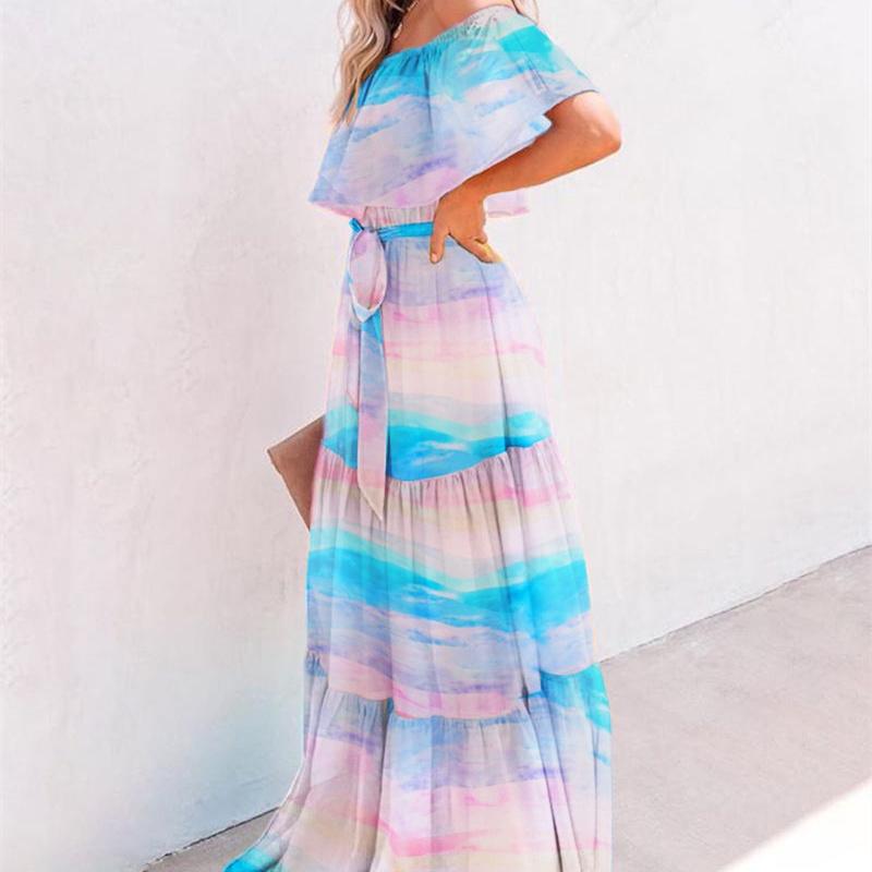 Elegant Bodycon Sexy Women's Off Shoulder Dress for Women 2022 Summer Floral Maxi Boho Party Dresses Woman Robe Femme Ladies