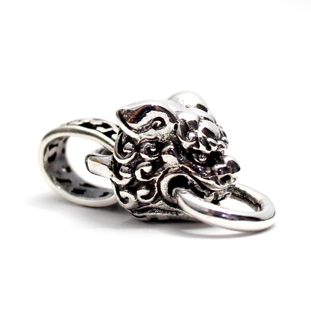 Komainu (guardian lion-dog) sterling silver pendant, Japanese pattern, by Oriental Vibrations.