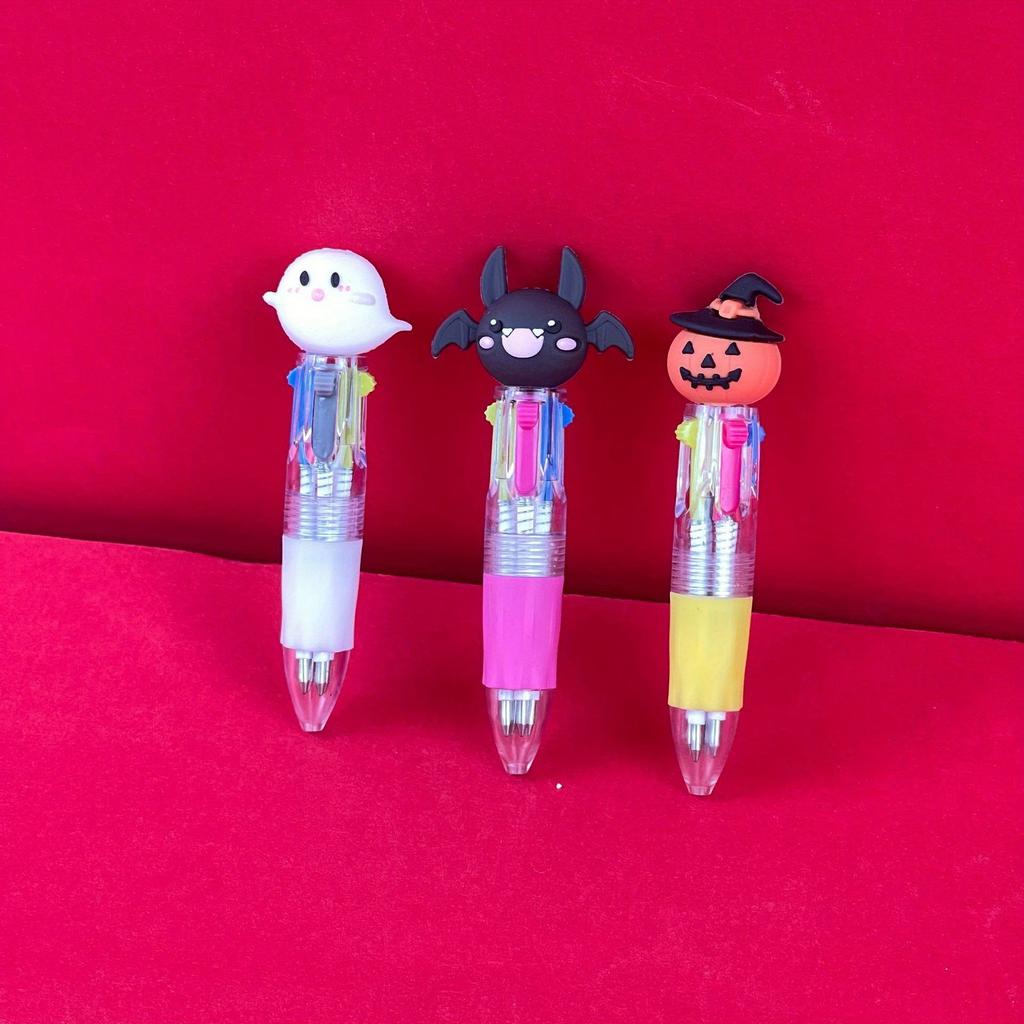 12pcs Cute Cartoon Retractable Ballpoint Pens for Halloween, 4-in-1 Color Ballpoint Pens, Pumpkin Bat Ghost Shaped, Suitable