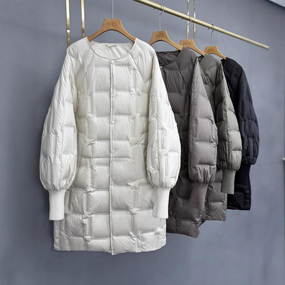 New down jacket women's plus long over-knee winter round neck large version European fashion white duck down jacket