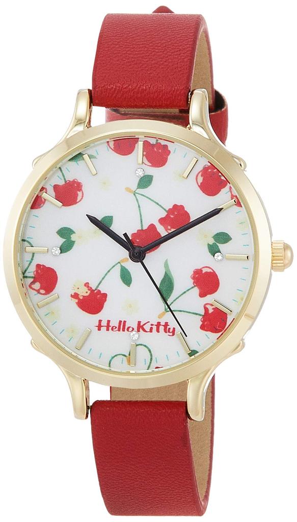 Fieldwork Analog Hello Kitty Cherry Watch with Leather Strap and White Red Women's Dial, (KT006-3)