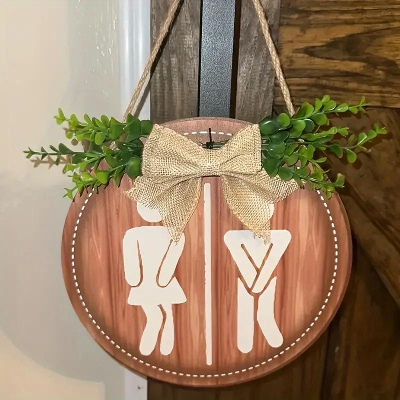 Unisex Funny Wooden Sign Hanging Rustic Wreath Round Board Sign Toilet Sign Wall Decor