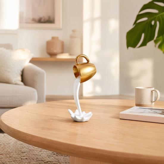 Figura de Taza de Café que se Derrama Flotante, Estatua Divertida de Taza de Café con Salpicadura al Verter, Escultura de Café de Resina Novedosa para Cocina, Bar, Oficina, Decoración de Cafetería