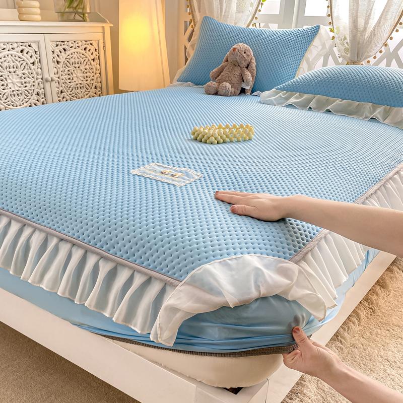 Waffle Lace Bed Sheet, Bean Cool Mat, Three Piece Set, Summer Cool Feeling, Ice Silk Mat, Mattress Protective Cover