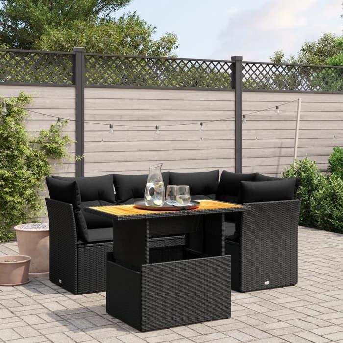 VidaXL Salon de Jardin avec Coussins 5 pcs, Canapés de Terrasse, Ensemble de Meubles de Patio, Mobilier d'Extérieur, Noir 3270810