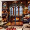2 Peças Cortinas com Estampa de Lareira de Inverno, adequadas para decoração de quarto, sala de estar, cozinha, decoração de casa, decoração de janela
