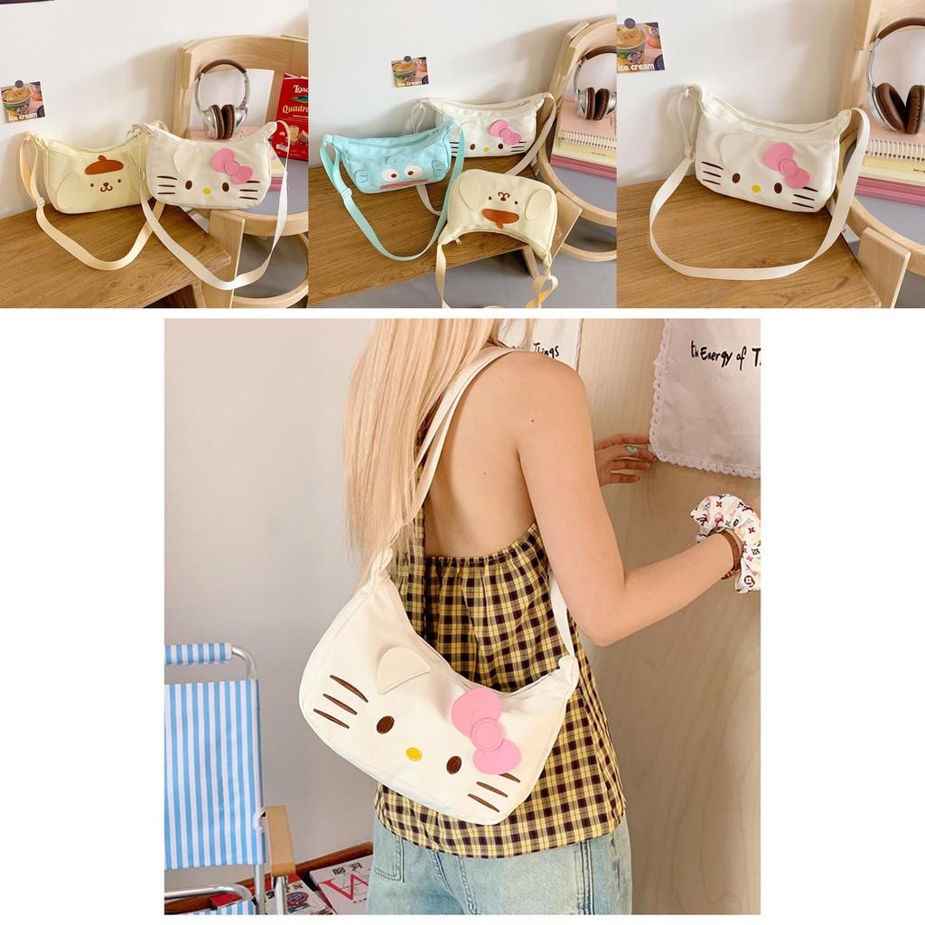 Hello Kitty Cute Cartoon Nylon Crossbody Bag With Printed Design For School And Outings