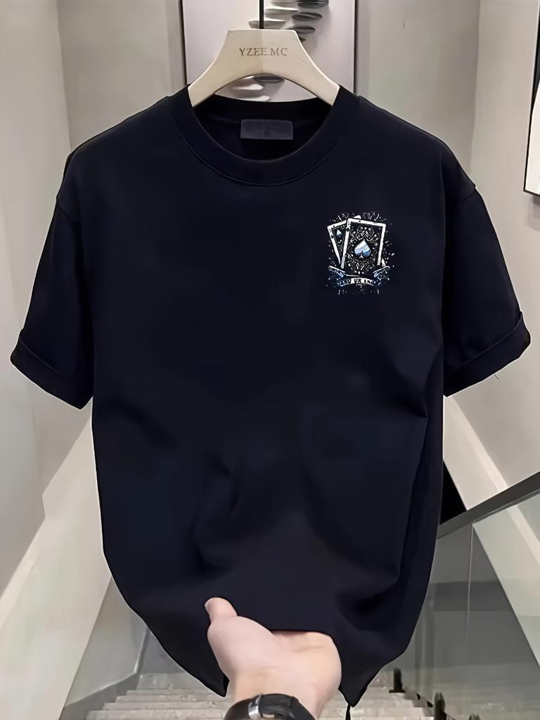 Summer Men's Heavy Cotton Loose T-shirt - Poker Pattern Printed Shirt - Street Style Daily and Formal Essential - Casual Top