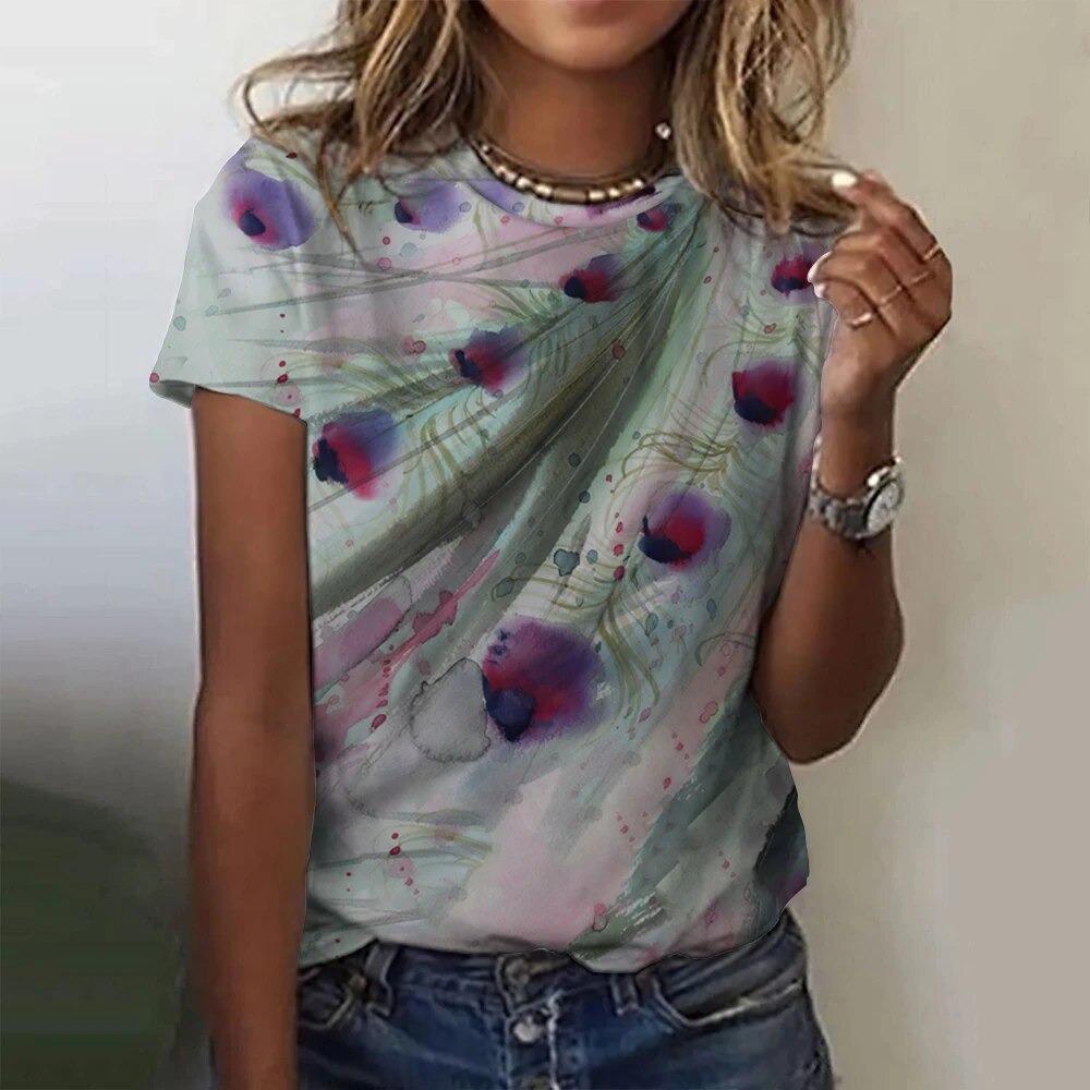 Letnie Pióra Pawia Koszulki z Nadrukiem 3D Damskie Streetwear Codzienna Moda Koszulka z Krótkim Rękawem O-neck Koszulki Dziecięce Topy Ubrania