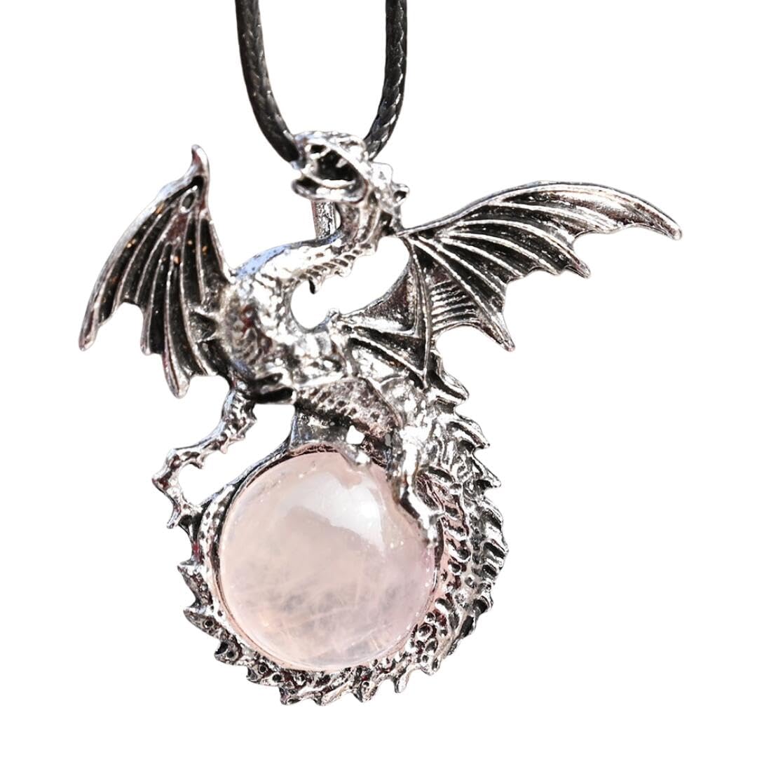 

of Dragon and Power Stone Jewel Charm Leather Cord Pendant [Magic Sedona] (Rose Quartz) 40cm+5cm Women s