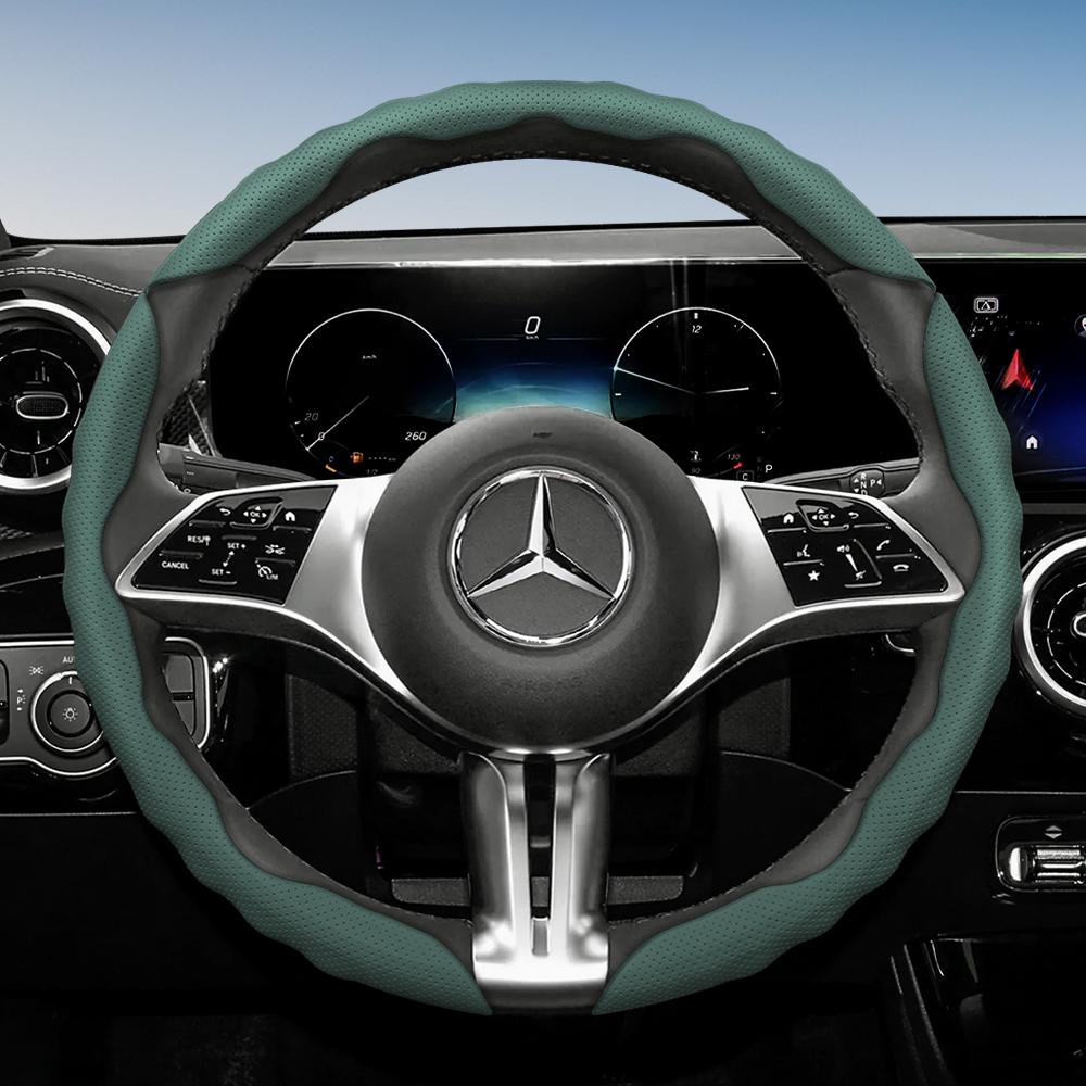Steering Wheel Cover for Mercedes-Benz, Wave-Shaped Sporty Design, Breathable Leather, Segmented, Non-Slip, Sweat-Absorbing Protective Case