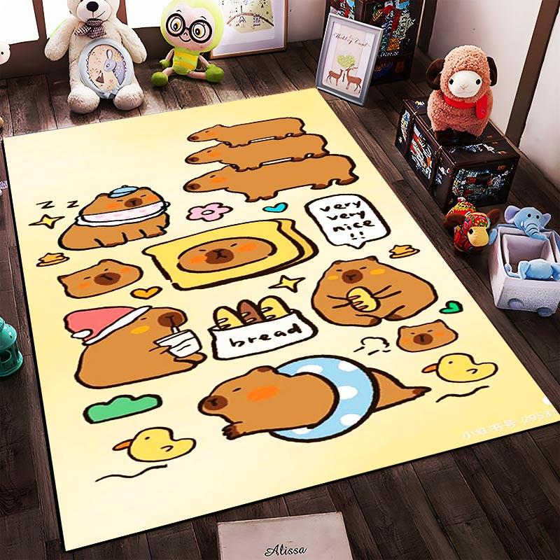Cute Cartoon Brown Bears Pattern Carpet with Yellow Background Suitable for Use As an Anti-slip for Living Room Bedroom Sofas