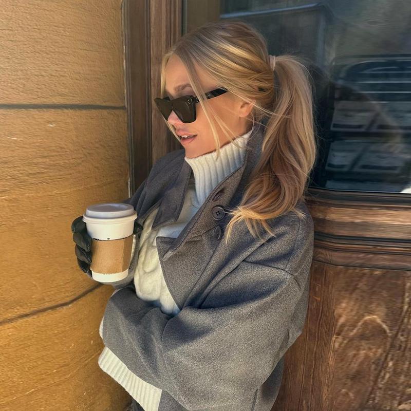 Kabát s límcem stojáčkem, jednoradové zapínání, z umělé vlny, dámská bunda s dlouhým rukávem, teplá, krátká, volného střihu, pro každodenní nošení, podzim 2025