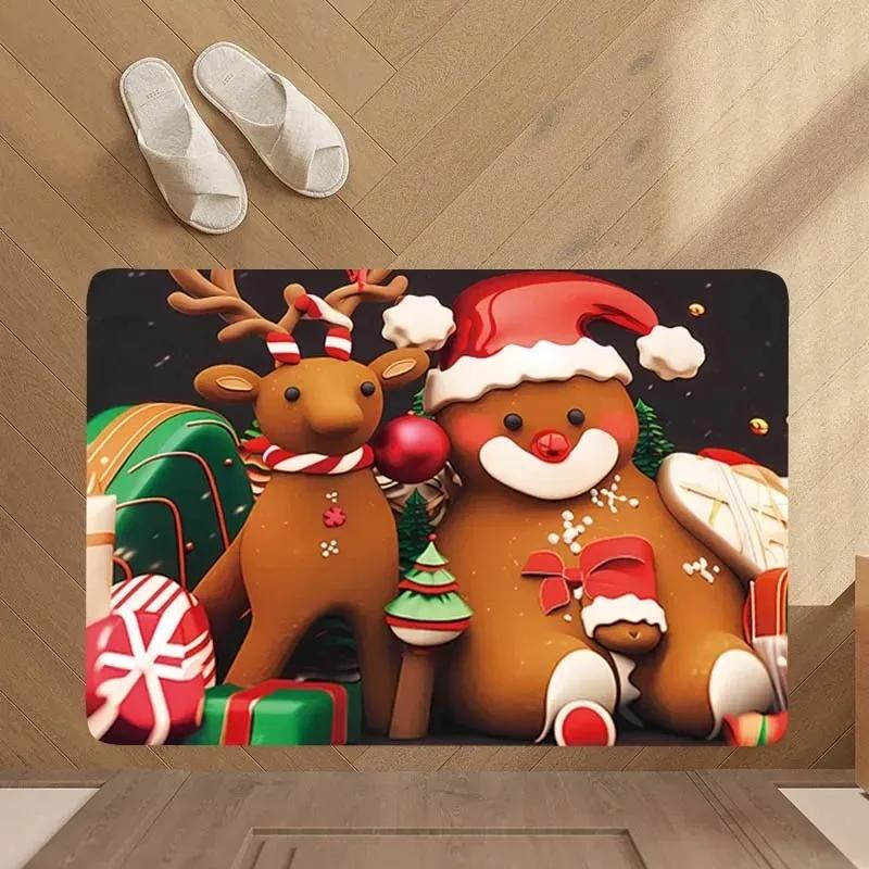 Weihnachten Cartoon Dekorative Diatomeenerde Teppich Eingang Badezimmer Küche Fußmatte Waschbar Schmutzabweisend Rutschfest Saugfähiger Teppich