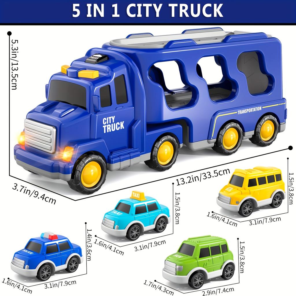 5-in-1 Fire Trucks Toddler Fire Engine Toys For Boys Girls Carrier Truck Transport Cars Christmas Birthday Best Present