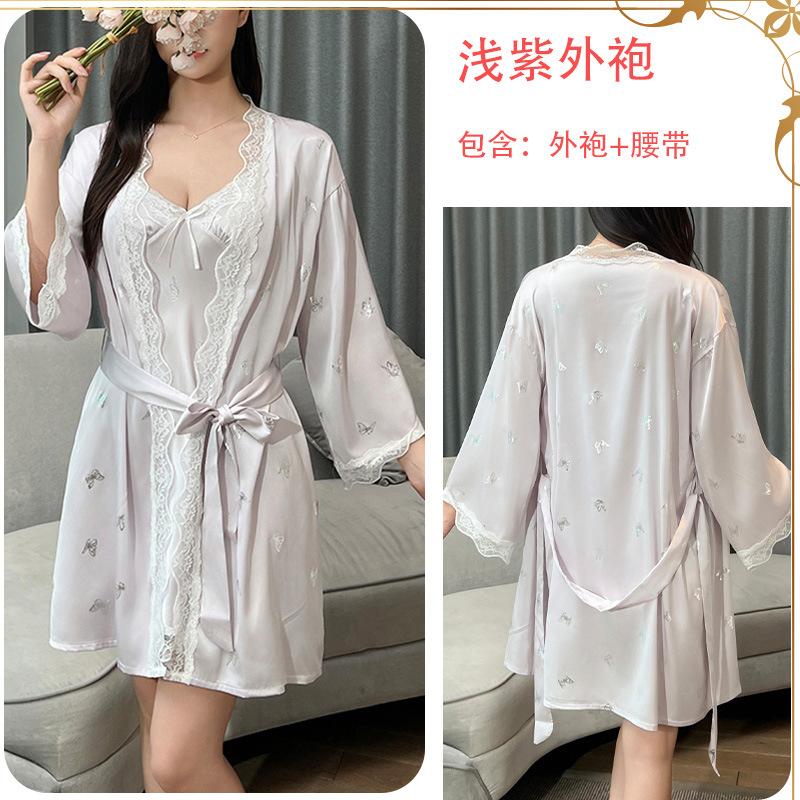 Ice Silk Pajamas Female Butterfly Print Suspender Chest Pad Comfortable Nightdress Fairy Loungewear Set