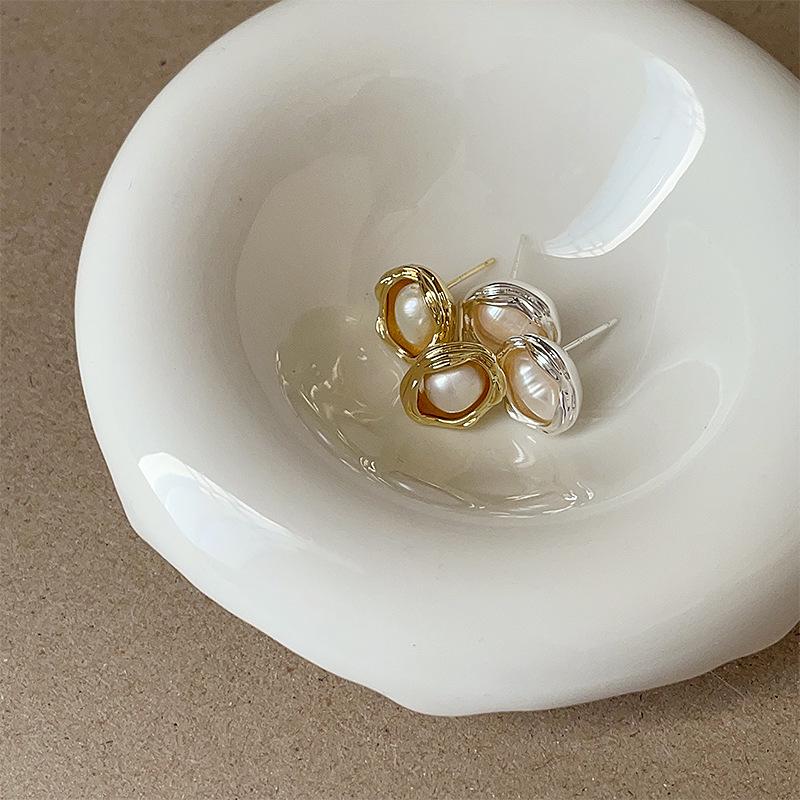 Elegant French Geometric Pearl Stud Earrings: Luxury & Versatile Jewelry for Women