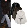 Womens Faux Fur Coat Winter Oversized Collar Belted Long Sleeve Mid-Length Outerwear